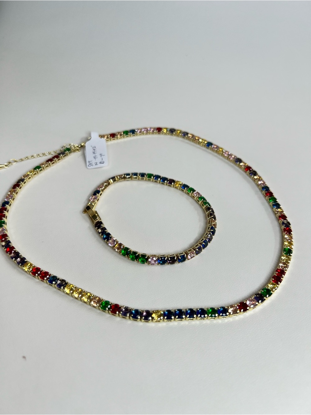 Multicolor Copper Gold Plated 3A CZ Tennis Necklace and Bracelet NEW set